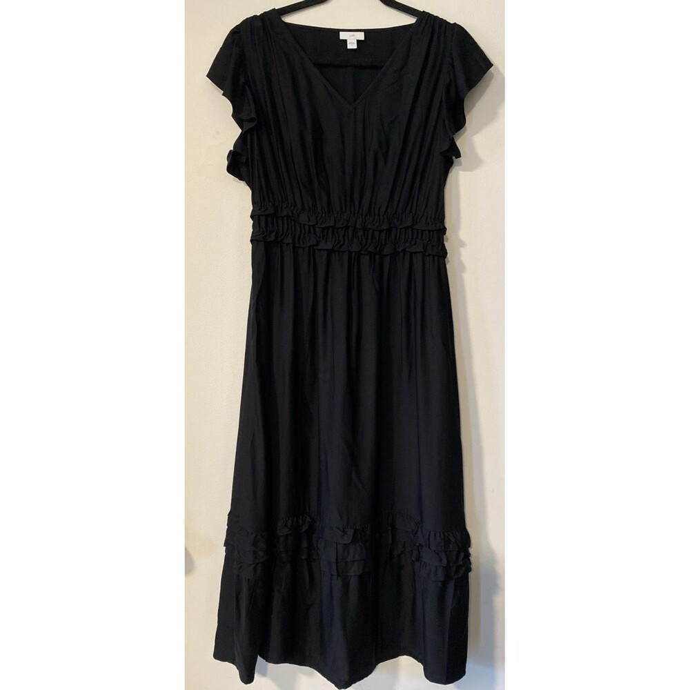 J. Jill Elevated Ruffle Trimmed Midi Dress Sz S Black Peasant Gothic Tiered (V4
